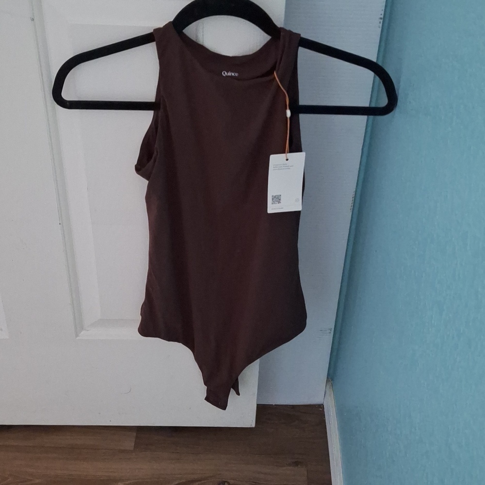 Quince Second Skin High Neck Bodysuit Cocoa M NWT - Picture 3 of 4